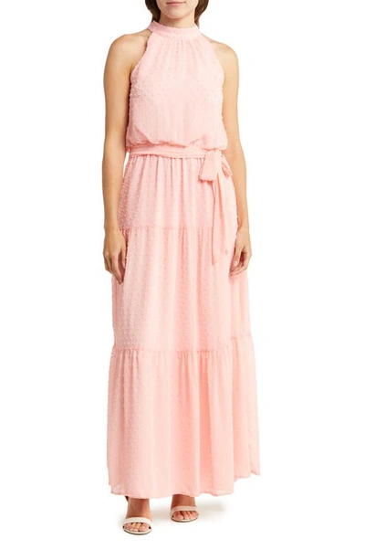 Shop Julia Jordan Mock Neck Three Tier Maxi Dress In Pink