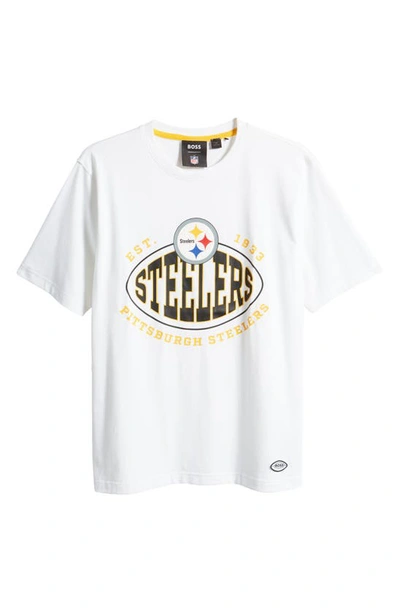 Shop Hugo Boss X Nfl Stretch Cotton Graphic T-shirt In Pittsburgh Steelers White