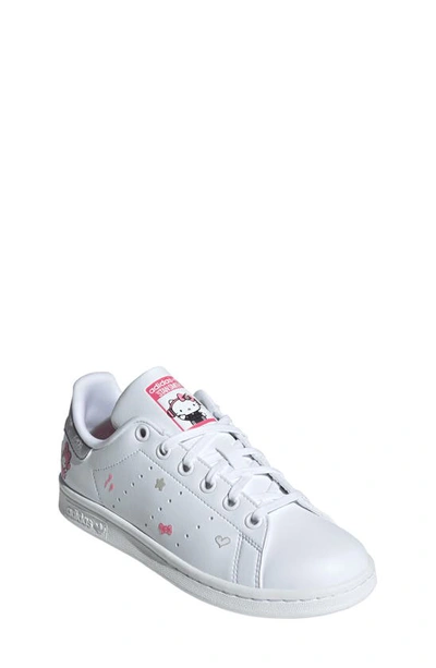 Shop Adidas Originals Kids' Stan Smith Low Top Sneaker In White/ Core Black/ Pink