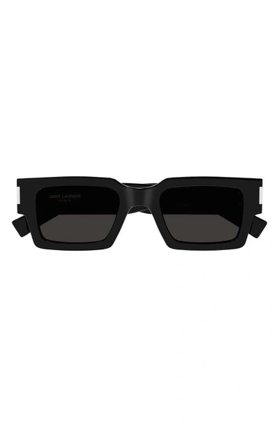 Shop Saint Laurent 50mm Rectangular Sunglasses In Black