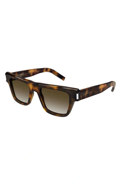 Shop Saint Laurent 51mm Rectangular Sunglasses In Havana