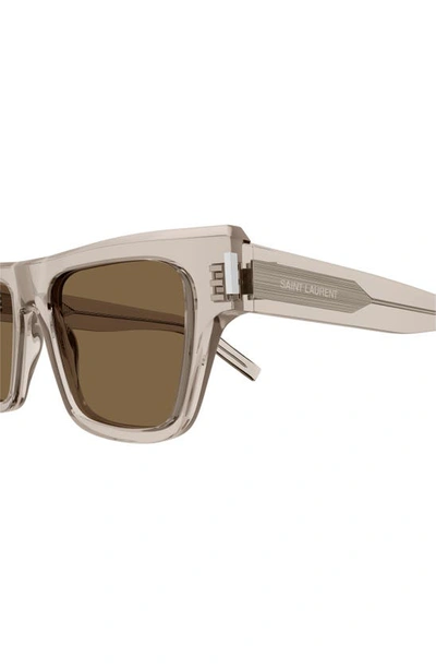 Shop Saint Laurent 51mm Rectangular Sunglasses In Beige