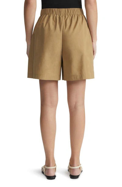 Shop Lafayette 148 Riverside Organic Cotton Poplin Pull-on Shorts In Cadet Khaki