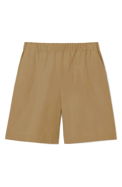 Shop Lafayette 148 Riverside Organic Cotton Poplin Pull-on Shorts In Cadet Khaki