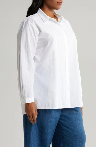 Shop Eileen Fisher Easy Organic Cotton Button-up Shirt In White