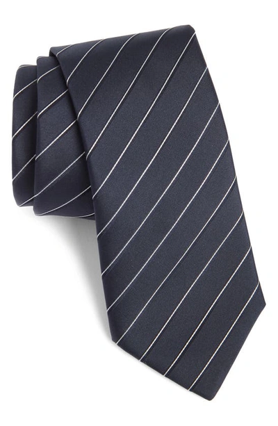 Shop Canali Stripe Silk Tie In Navy