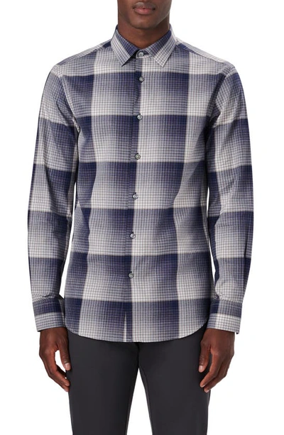 Bugatchi Julian Shaped Fit Check Print Cotton Button-up Shirt In Mocha