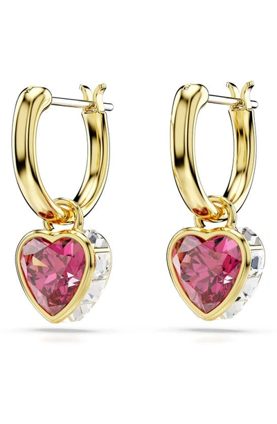 Swarovski Chroma Heart Drop Hoop Earrings In Red