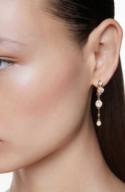 Swarovski Round Cut, White, Mixed Metal Finish Imber Drop Earrings In Gold