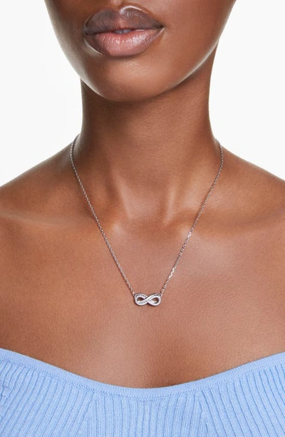 Swarovski Rhodium-plated Crystal Infinity Pendant Necklace, 15" + 2-3/4" Extender In Silver