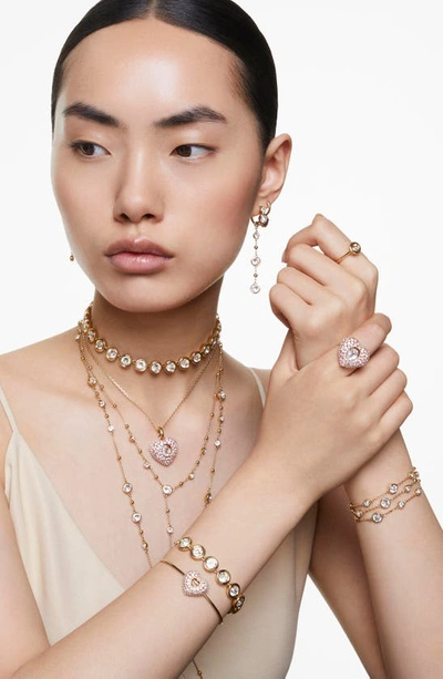 Swarovski Round Cut, White, Mixed Metal Finish Imber Drop Earrings In Gold
