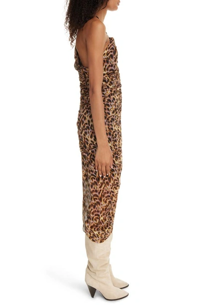 Shop Isabel Marant Étoile Valdi Leopard Print Center Ruched Dress In Ochre