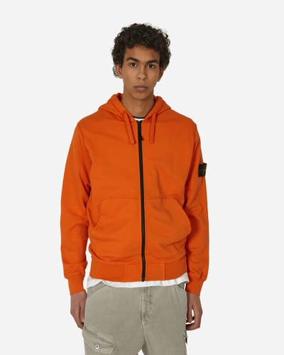 Shop Stone Island Garment Dyed Zip Hooded Sweatshirt In Orange