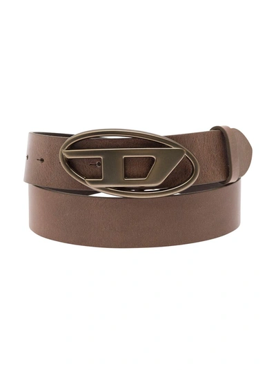 Shop Diesel 'b-1dr' Brown Belt With Oval D Buckle In Leather Man