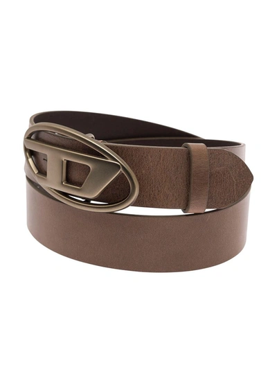 Shop Diesel 'b-1dr' Brown Belt With Oval D Buckle In Leather Man