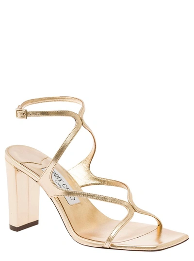 Shop Jimmy Choo 'azie' Gold-tone Low Top Sandals With Squared Toe In Laminated Leather Woman In Grey