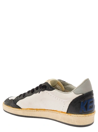 Shop Golden Goose 'ball-star' White And Black Low Top Sneakers With Star Patch In Leather Man In Beige