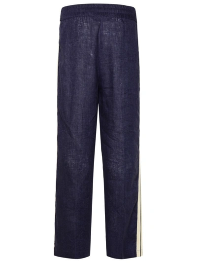 Shop Palm Angels Blue Linen Sporty Pants In Navy
