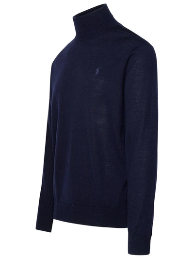 Shop Polo Ralph Lauren Blue Wool Turtleneck Sweater In Navy
