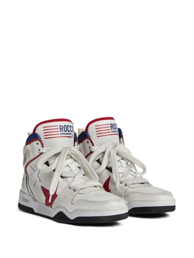 Shop Dsquared2 Logo-print High-top Sneakers In Bianco+rosso+blu