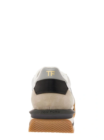 Shop Tom Ford 'james' Beige And Silver Low Top Sneakers With Logo Detail In Lycra And Suede Man In Grey