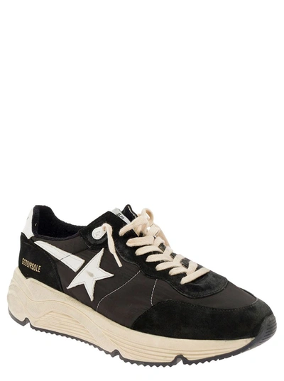 Shop Golden Goose 'running' Black Low Top Sneakers With Star Patch In Suede And Tech Fabric Man