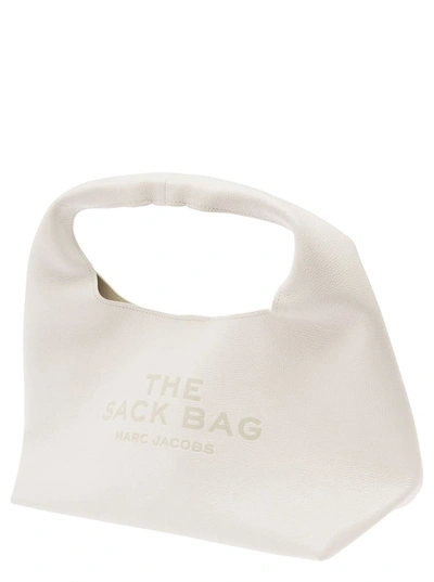Shop Marc Jacobs 'the Sack' White Shoulder Bag With Embossed Logo In Hammered Leather Woman