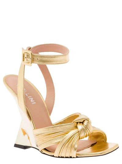 Shop Pollini Gold-tone Wedge With Knot Detail In Laminated Fabric Woman In Grey