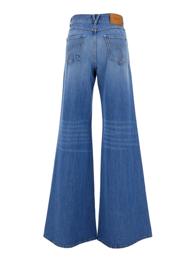 Shop Versace Denim Pants In Blu