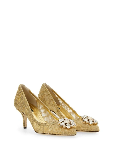 Shop Dolce & Gabbana 'bellucci' Lace Pumps In Gold