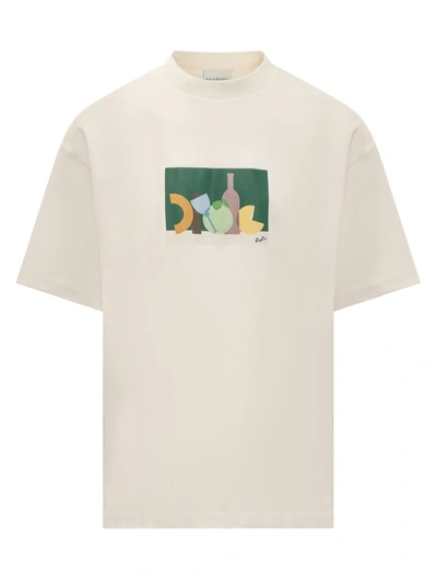 Shop Drôle De Monsieur White T-shirt With Nature Drôle Print In Cotton Man In Beige