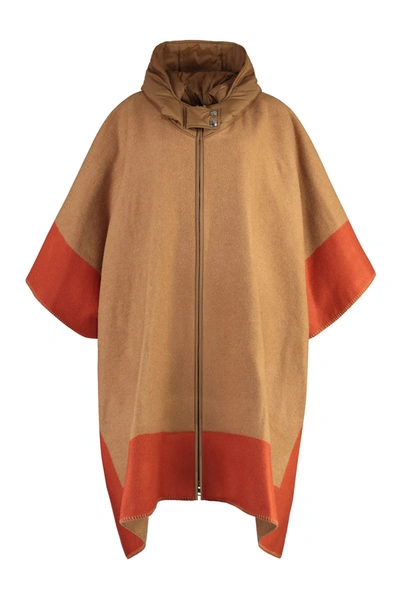 Shop Etro Hooded Cape With Logo In Beige