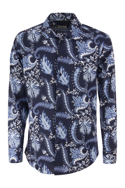 Shop Etro Slim Fit Shirt With Paisley Pattern In Blue