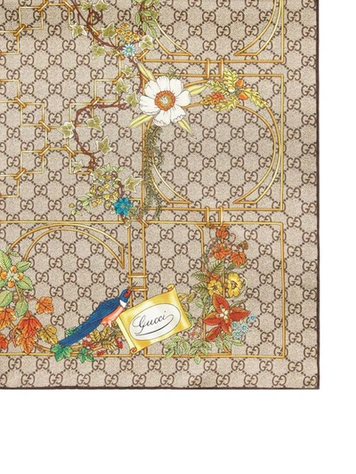 Shop Gucci Printed Silk Foulard In Beige