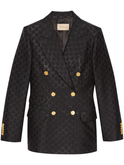 Shop Gucci Gg Wool Double-breasted Jacket In Black