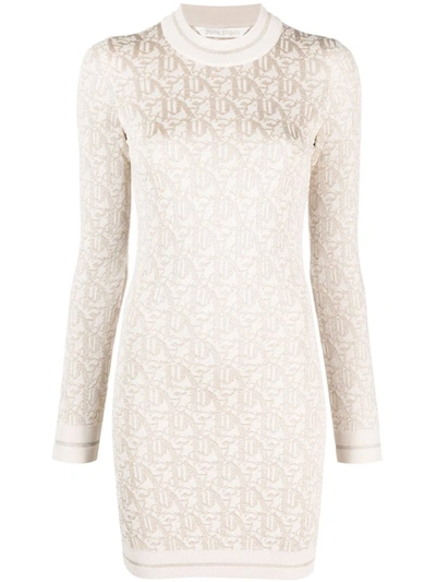 Shop Palm Angels Short Dress With Jacquard Monogram In White