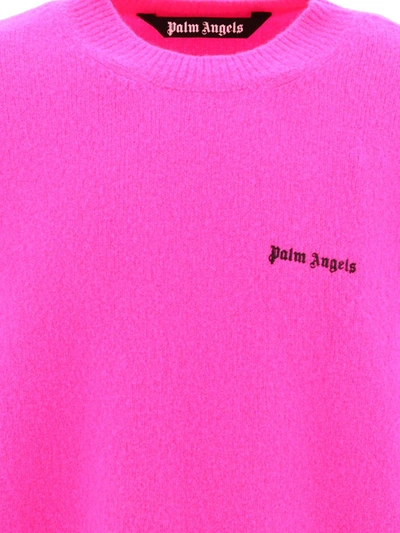 Shop Palm Angels Sweater With Embroidered Logo In Fuchsia