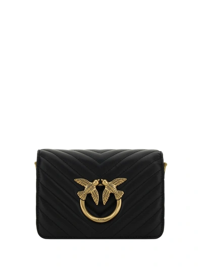 Shop Pinko Black Leather Mini Love Shoulder Bag