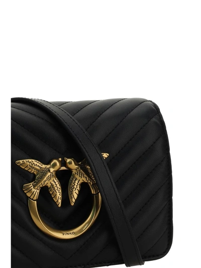 Shop Pinko Black Leather Mini Love Shoulder Bag