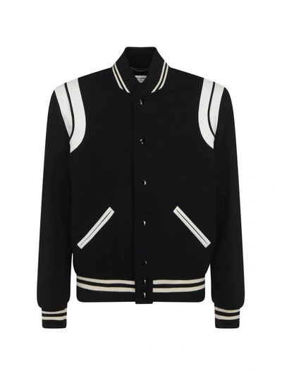 Shop Saint Laurent Black And White Wool Casual Jacket