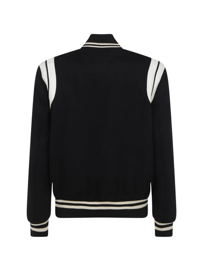 Shop Saint Laurent Black And White Wool Casual Jacket