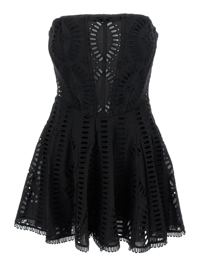 Shop Charo Ruiz 'zannick' Mini Black Dress With Flower Lace Embroidery Woman
