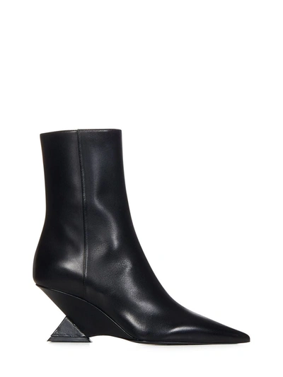 Shop Attico 'cheope' Black Boots With Pyramid Heel In Leather Woman