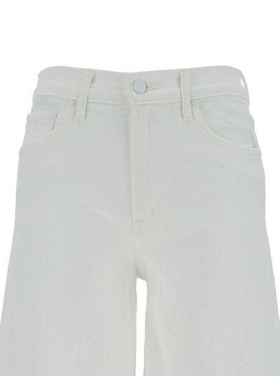 Shop Mother White Wide Five-pocket Jeans In Stretch Cotton Denim Woman