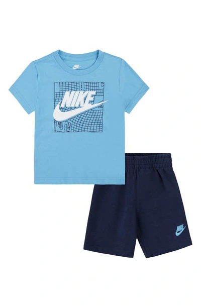 Shop Nike Kids' Crew Tee & Knit Shorts Set In Midnight Navy