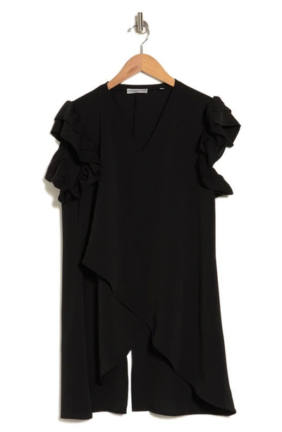 Shop Patrizia Luca Ruffle Cap Sleeve Top In Black