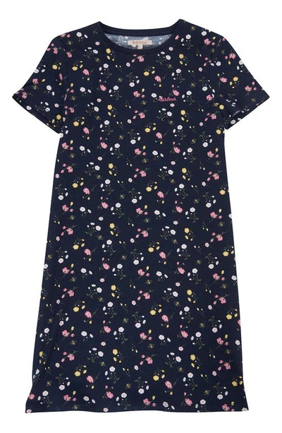 Shop Barbour Kids' Floral Print Cotton Shift Dress In Navy Multi
