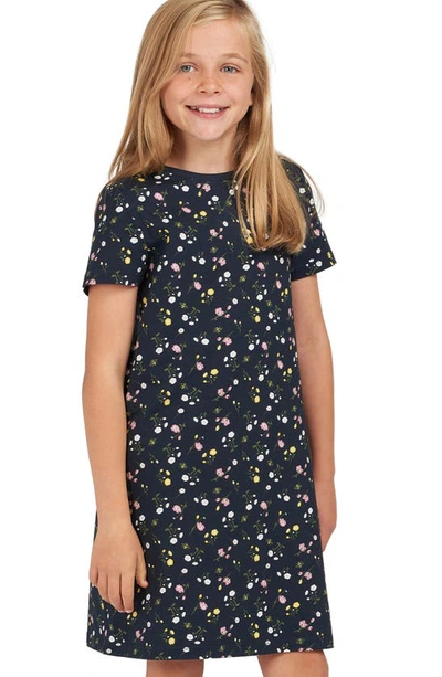 Shop Barbour Kids' Floral Print Cotton Shift Dress In Navy Multi