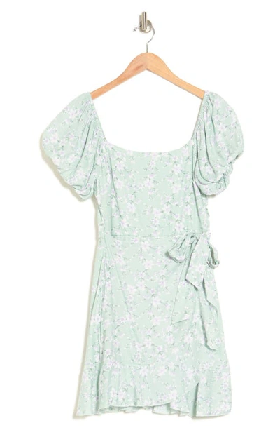 Shop Row A Floral Puff Sleeve Dress In Sage Floral