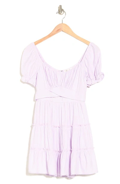 Shop Row A Puff Sleeve Tiered Dress In Lavender
